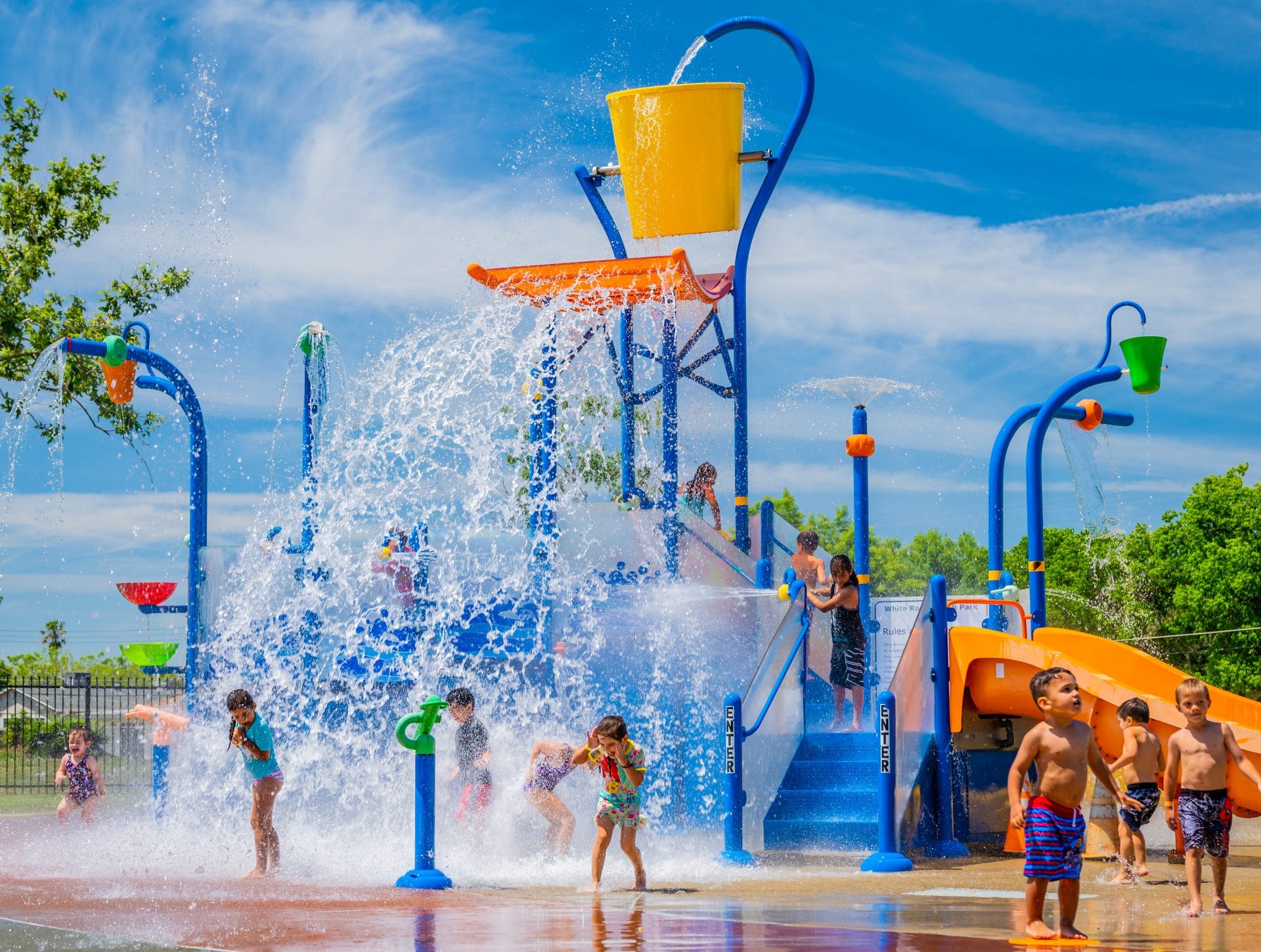 The only splash pad with water slides in Sacramento: White Rock Splash Park in Rancho Cordova