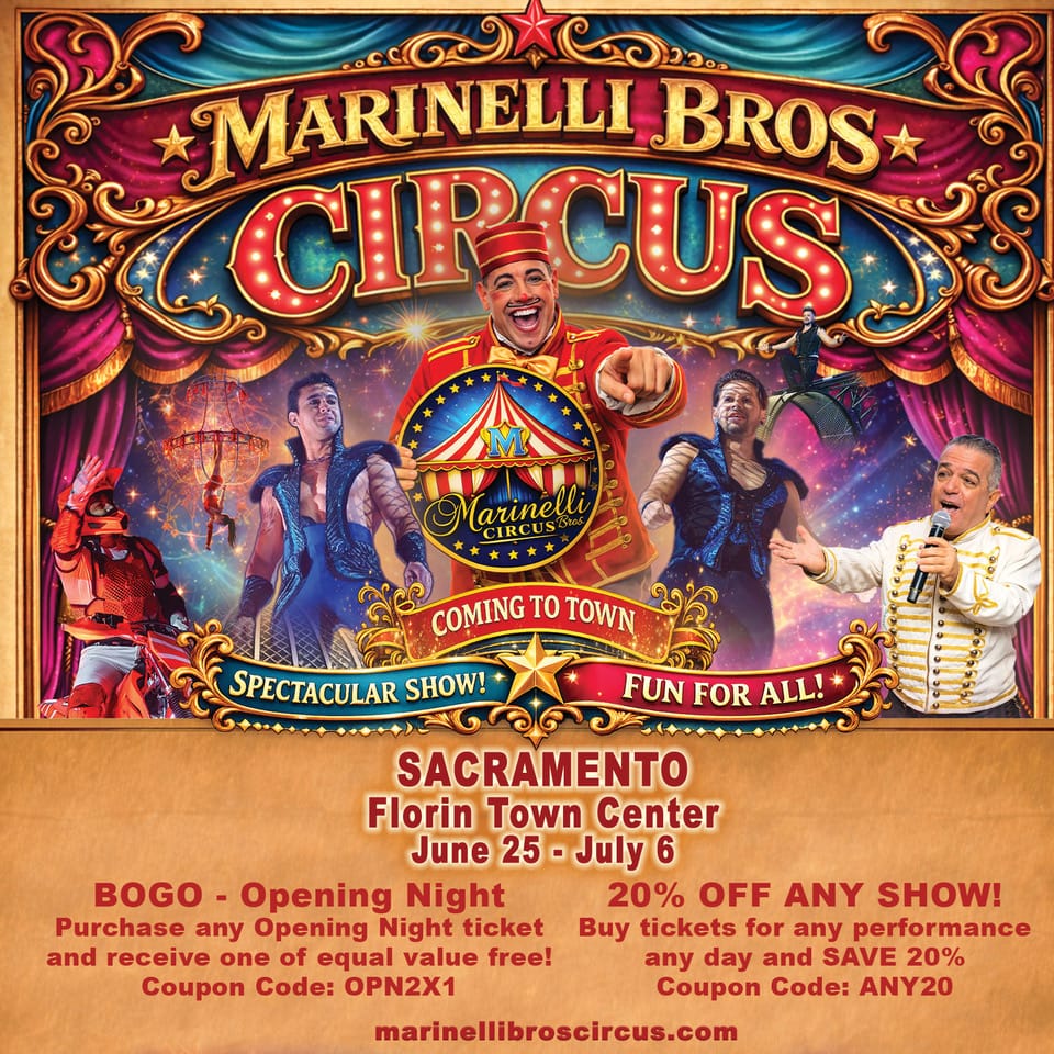 Marinelli Bros Circus – Florin Town Center Marinelli Bros Circus at Florin Town Center from June 25 to July 6, 2026