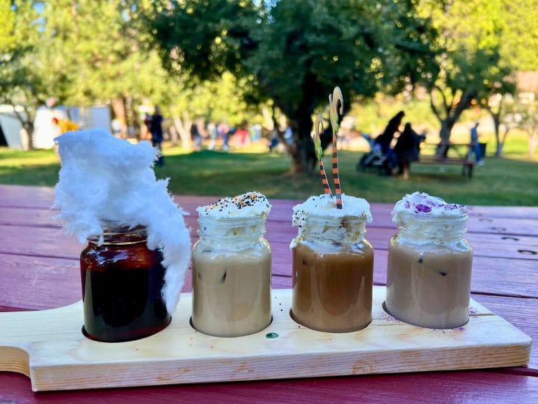 Seasonal coffee flights at Grandpa's Cellar in Apple Hill 